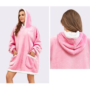 Hoodie Deken – Extra Groot – Hoge Kwaliteit Sherpa Fleece - One Size - Roze