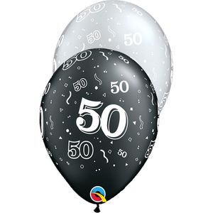 Qualatex - Ballonnen 50 Jaar Zilver en Zwart 28 cm 25 stuks