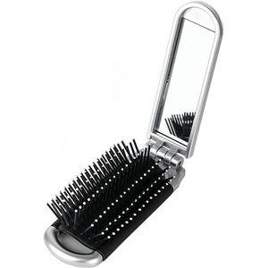 Opvouwbare Kam - Opklapbare Kam - Compact Ontwerp Met Ingebouwde Spiegel Voor Reis En Dagelijks Gebruik - 1 - Zilver