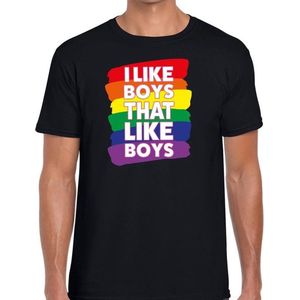 I like boys that like boys gay pride t-shirt -  zwart shirt regenboogvoor heren - gaypride kleding XL