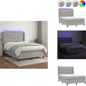 vidaXL Boxspring - Boxsprings - Bed - Slaapmeubel - Boxspring met matras en LED stof lichtgrijs 140x200 cm