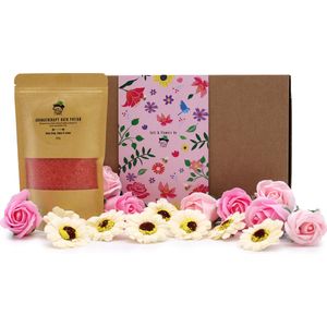 Badzout & Zeep Bloemen Set - Badzout Ylang Ylang, Limoen & Sinaasappel 350 Gram - 16 Zeep Bloemen - Badproducten Cadeauset - Geschenkset
