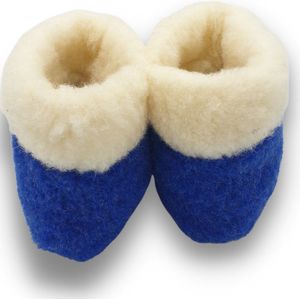 wollen sloffen 100% wol pantoffels -blauw/wit hoog model- maat 36
