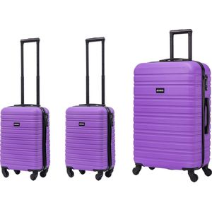 BlockTravel kofferset 3 delig ABS ruimbagage en handbagage 29 29 en 74 liter - inbouw TSA slot - paars