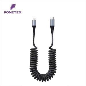 FoneTex USB C naar 8-PIN Krulsnoer Kabel - Tot 2 Meter Uitrekbaar - Uitrekbare Oplader - Geschikt voor Apple Carplay, iPhone - Oplaadkabel