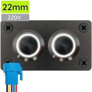 ProRide Metalen pulsschakelaar 220V OFF-(ON) - Inbouwpaneel tweevoudig - 22mm - IP67 - LED indicatie Wit