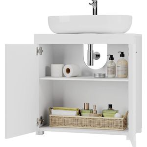 Wastafelonderkast wit onderkast, badkamerkast met 2 deuren en 2 planken, 60 x 31 x 60 cm, voor badkamer HMTM-113