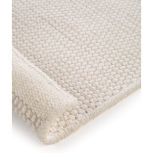 Wollen tapijt Rocco wit 70x140 cm laagpolig plat weefsel voor woonkamer - slaapkamer rugsteun voor eetkamer of kinderkamer. vloerkleed
