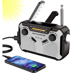 oCreon Solar Radio AM/FM - Draagbare Dynamo Radio met 4000mAh Batterij - LED Zaklamp - SOS Alarm