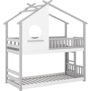 Merax Stapelbed - Bed met Ladder - Kinder Huisbed met Valbeveiliging - Grijs en Wit