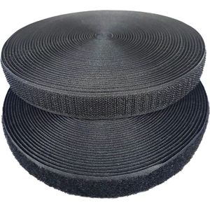 Dubbelzijdig Klevende Klittenband - Kleefstrips voor Stof - Zonder Naaien - Nylon Klittenband Zelfklevende Achterkant voor Kleding, Gordijnen - Zwart(20MM*8M)