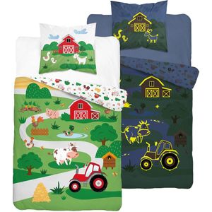 Glow-in-the-dark Kinderbeddengoed Tractor Boerderij Koe 160x200