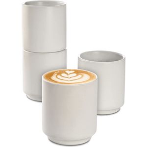 Cappuccino Mokken Set van 4 Wit Keramiek - Stapelbaar Ontwerp - Ontworpen voor Latte Art - 200 ml