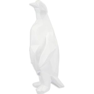 Resin beeld - Polygoon figuur pinguin - Wit sculptuur - 48,6 cm hoog