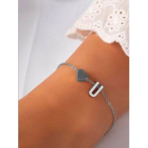 Initiaal Armband met Letter U Zilverkleurig - Naam Armband Cadeau - Geluks Armband op Kaartje - Pax Amare