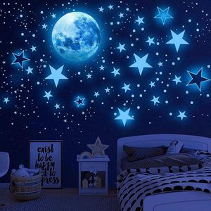 SNQ 440 stuks - Glow-in-the-Dark Sterren - Zelfklevende muurstickers - Kinderkamer - Sterrenmuurstickers voor jongens en meisjes - Sterrenhemelstickers Slaapkamerdecoratie (Blauw)