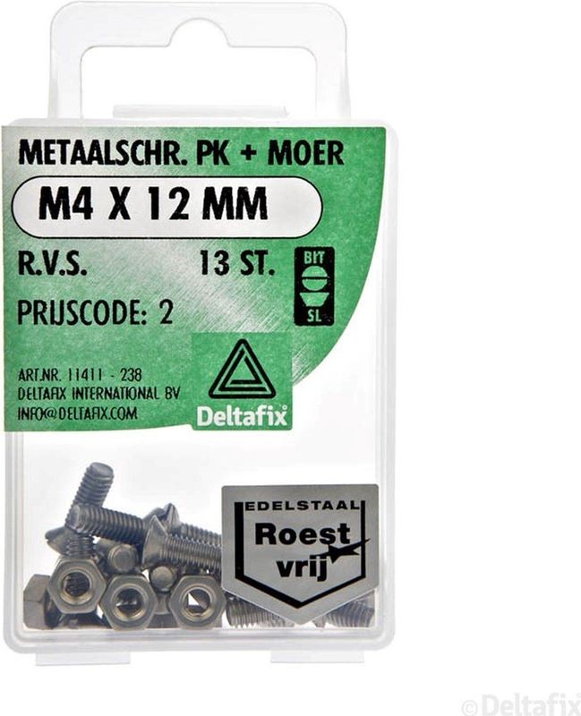 Deltafix - Schroef Moer - RVS - 4x12mm - 13 Stuks