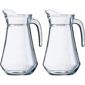 2x Glazen water karaf 1 liter - Sapkannen/waterkannen/schenkkannen