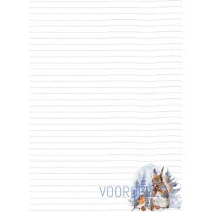 A4 schrijfblok met eekhoorn en roodborstje - Schrijfblok A4 - 50 vellen papier - dubbelzijdig lijntjes - 80 gr papier