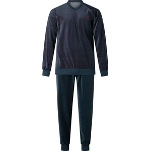 Gentlemen - warme heren pyjama 114245 - winter pyjama - velours - V-hals - donkerblauw - maat L
