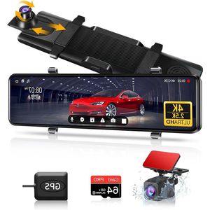 25K dashcam auto spiegel - 4K 12 inch met achteruitrijcamera - GPS en 64G SD-kaart - WDR loop-opname G-sensor Dashcam voor auto