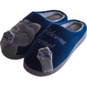 Geweo Home Sloffen - Pantoffels - Open Sloffen - Paashaas Instap Sloffen - Wollen Pantoffels - Antislip - Kerstmis - Kerstfeest - Christmas Gift - Dames - Blauw - Maat 35/36