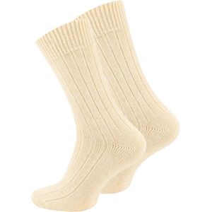 Lavendel 2 Paar Fijngebreide Sokken met ALPACA Wol / Ecru / 39-42