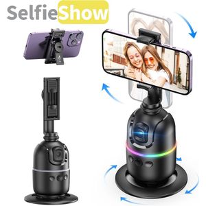 Selfieshow P03 Stabilisator 360 Auto Face Tracking AI Gimbal Alles-in-één Desktop Telefoonhouder Statief voor Smartphone Video Vlog Live - Zwart