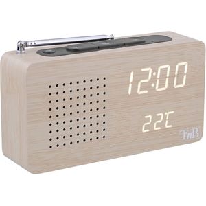 Multifunctionele Houten Wekker met LED, Digitale Klok, Alarm, Instelbare Verlichting en FM-Radio