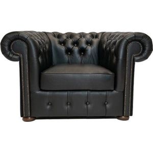 Chesterfield Fauteuil Class Leer | Shiny Zwart | 2 tot 4 weken levertijd