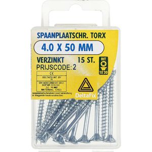 Deltafix spaanplaatschroef platkop / torx / met nibs / type 17 snijpunt verzinkt 4.0 x 50 mm 15 stuks