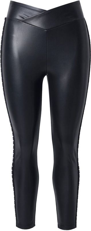 MIAMODA MIAMODA - Dames - Legging skinny fit leerlook siersteentjes - Zwart - Maat 42