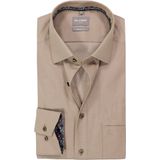 OLYMP Luxor comfort fit overhemd - structuur - noga bruin - Strijkvrij - Boordmaat: 43