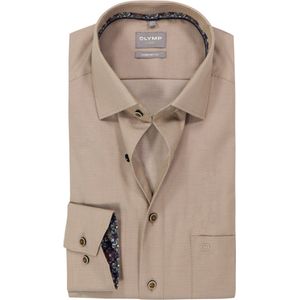 OLYMP Luxor comfort fit overhemd - structuur - noga bruin - Strijkvrij - Boordmaat: 43