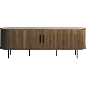 Olivine Lenn Houten Tv Meubel Gerookt Eiken - Ovaal - met Schuifdeuren - Zwarte Poten - Lowboard - Donkerbruin - Walnoot - Tv Kast - 180 x 40 x 56 cm