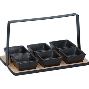 Alpina Serveerschaal met vakjes - Tapas schaaltjes - Bamboe RVS - 6 stuks - 14x24x14cm - Zwart