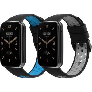 kwmobile 2x horlogebandjes geschikt voor Xiaomi Mi Band 7 Pro bandje - Smartwatch bandjes van TPU - Activity tracker horloge band in zwart / grijs / zwart / blauw