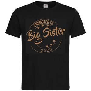 Shirt Aankondiging zwangerschap Promoted to Big Sister 2026 | korte mouw | Zwart/cappuccino | maat 110/116 zwangerschap aankondiging bekendmaking Baby big sis sister