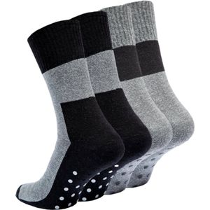 4 paar warme antislip sokken - Huissokken - Gripsokken - Badstof sokken - Dames en Heren - Zwart/Grijs - Maat 35-38
