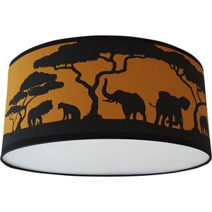 Plafondlamp safari silhouet okergeel -  Kinderkamer plafondlamp - Plafondlamp safari silhouet - Lamp voor aan het plafond - Dieren plafondlamp | Diameter 35cm x 15cm hoog | E27 fitting maximaal 40 watt | Excl. Lichtbron
