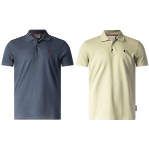 2 luxe heren piqué poloshirt's - Gentlemen - korte mouw - donkerblauw en olijfgroen - maat M