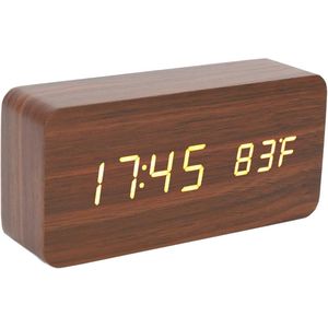 Wooden Digital Alarm Clock, LED Digital Clock for Bedroom with Date, Temperature, Humidity Display, 3 Levels Adjustable Brightness Voice Control Electric Clocks