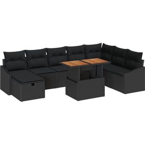 vidaXL - 9-delige - Tuinsalonset - met - Kussens - Zwart - Poly - Rattan
