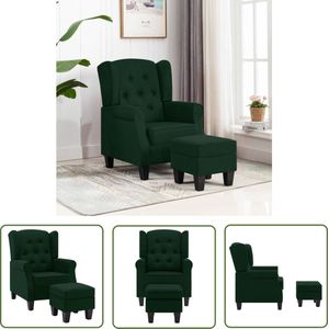 The Living Store Fauteuil met voetenbankje stof donkergroen - Loungestok - Fauteuiltjes - Loungemeubel - Donkergroene Stoffen Meubels - Comfortabele Stoel