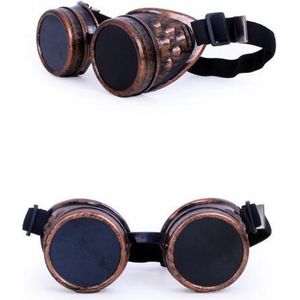 KIMU Goggles Steampunk Bril - Koper Montuur - Zonnebril Glazen - Koperkleurig Motorbril Burning Man Rave Space Stofbril Zijkleppen Festival