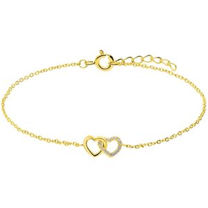 Lucardi Dames Zilveren goldplated armband hartjes zirkonia - Armband - 925 Zilver - Goud - 18 cm