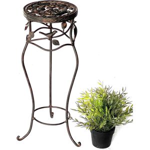 Bloemenkruk Rond Zwart - Hoogte 52 cm - Vintage Antieke Plantenstandaard - Decoratieve Bloemenstandaard