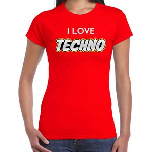 Techno party t-shirt / shirt i love techno - rood - voor dames - dance / party shirt / feest shirts / festival outfit XXL