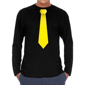 Stropdas geel long sleeve t-shirt zwart voor heren- zwart shirt met lange mouwen en stropdas bedrukking voor heren L