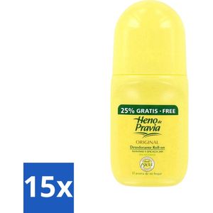 15 x Heno De Pravia - Deodorant Roller - Original Geur - 50 ml - Gevoelige Huid - Langdurige Bescherming